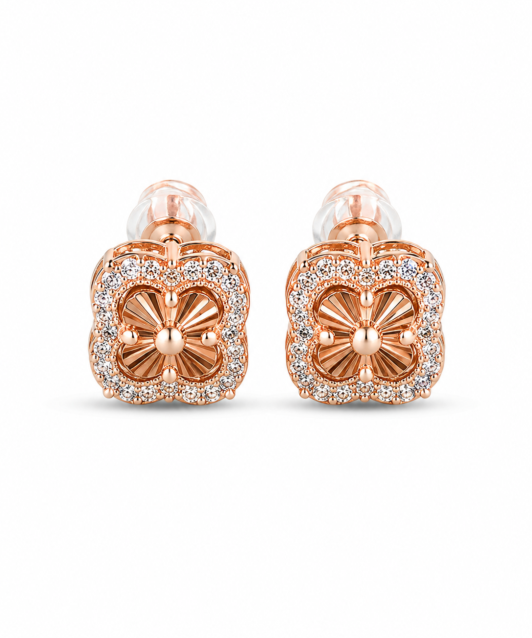 Rose gold moissanite clover stud earrings 1 carat 925 silver GRA certified