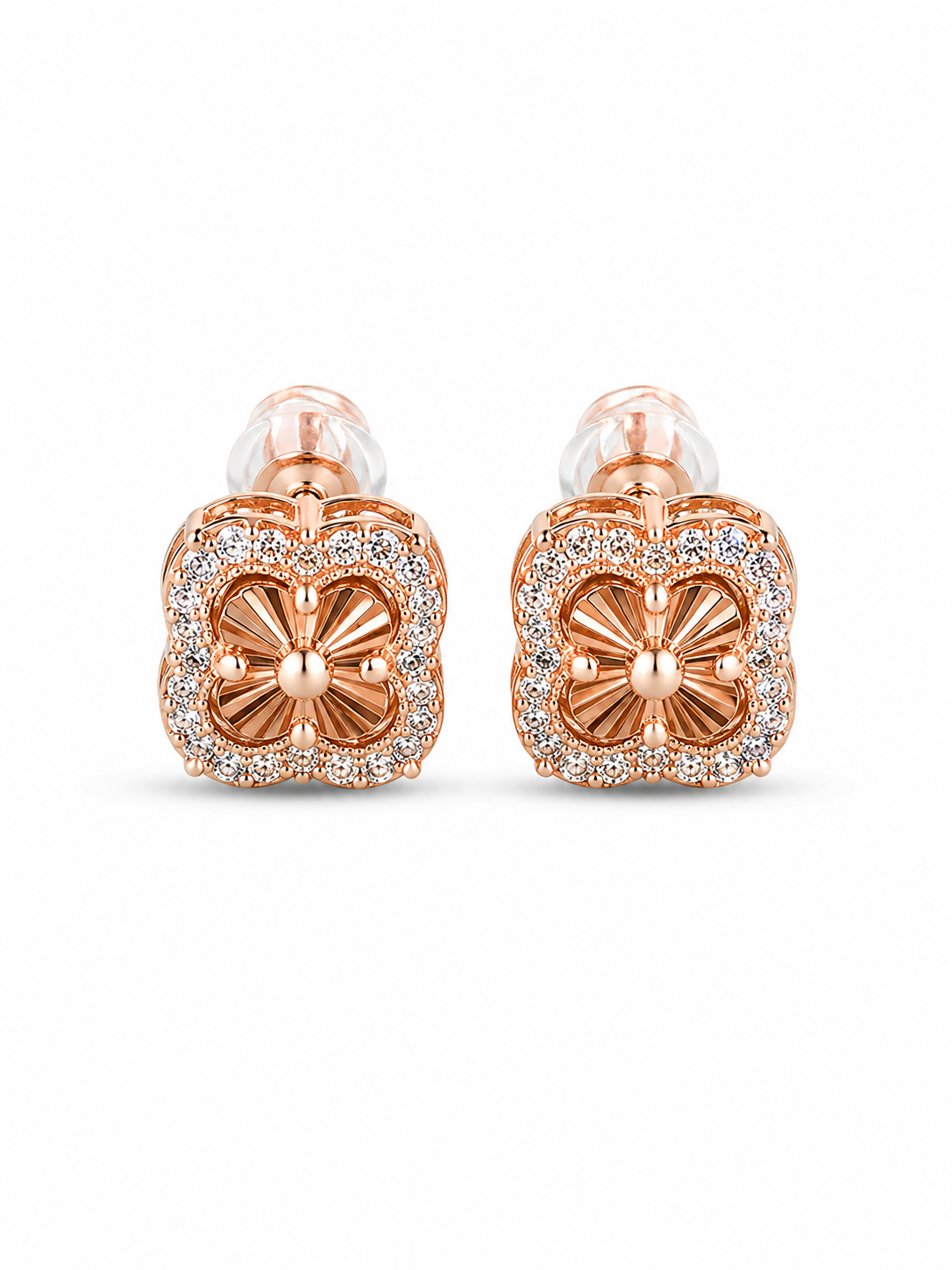 Rose gold moissanite clover stud earrings 1 carat 925 silver GRA certified