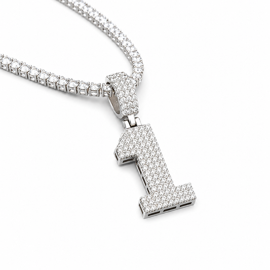 Moissanite iced out number charm pendant 0-9 VVS D color GRA certified 925 sterling silver Atlanta