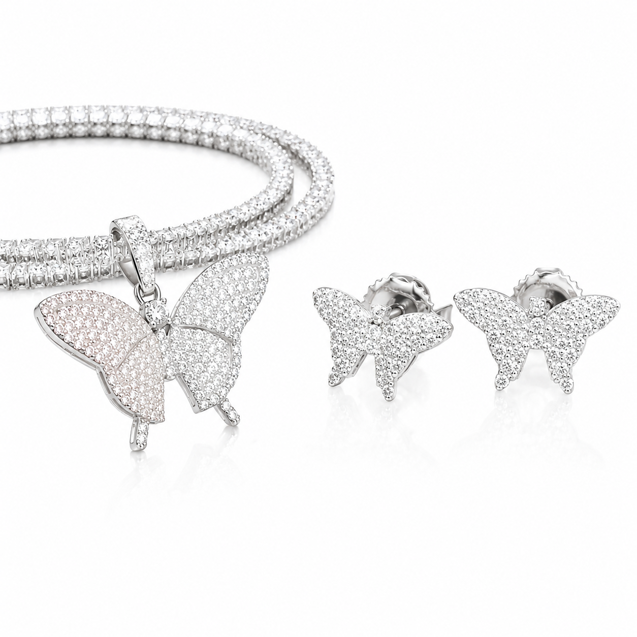Moissanite butterfly necklace earrings set 3CT VVS D color GRA certified 925 silver women Atlanta Paradise Gems