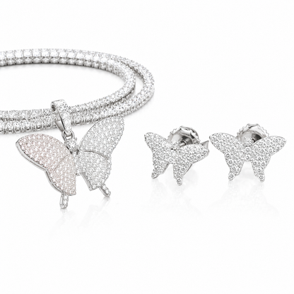 Moissanite butterfly necklace earrings set 3CT VVS D color GRA certified 925 silver women Atlanta Paradise Gems