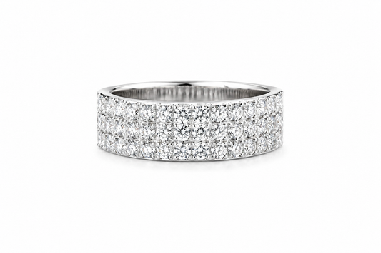 Mens Moissanite 3-Row Half Eternity Wedding Band 1.5CT | GRA, featuring multiple rows of sparkling moissanite stones set in a polished band for a refined and elegant look.
