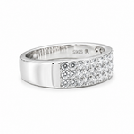 Mens Moissanite 3-Row Half Eternity Wedding Band 1.5CT | GRA featuring a sleek silver band with three rows of sparkling moissanite stones set halfway around the ring.