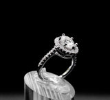 Moissanite Diamond Oval Cut Halo Ring 2 Carat with Pavé Band