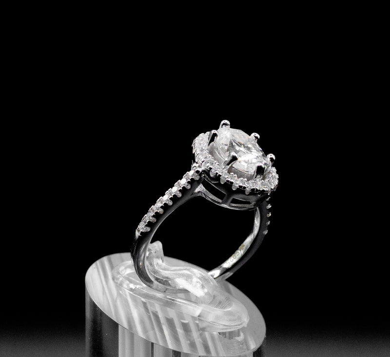 Moissanite Diamond Oval Cut Halo Ring 2 Carat with Pavé Band