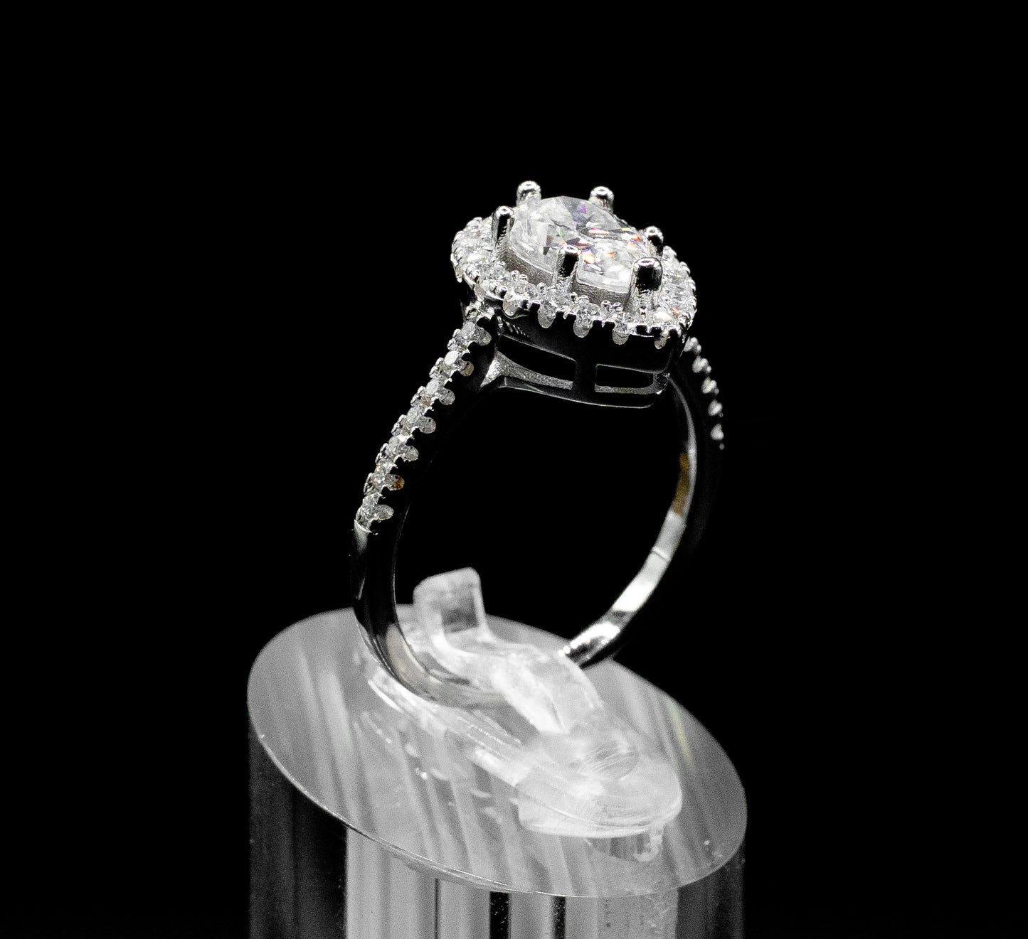 Women’s Moissanite Diamond VVS D Color Pear Shape Halo Style Ring | PASS DIAMOND TESTER!!!