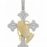 Yellow Gold Moissanite Praying Hands Cross Pendant