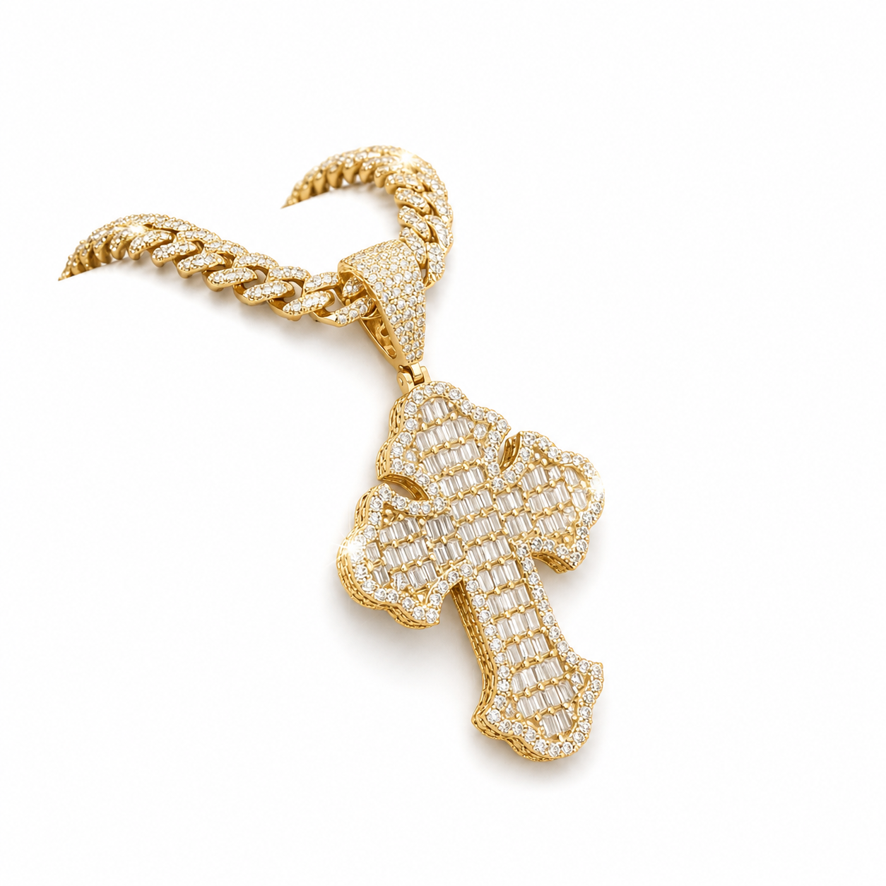 Moissanite Baguette Gothic Cross Pendant | 11ct VVS D Color | 925 Silver | Iced Out