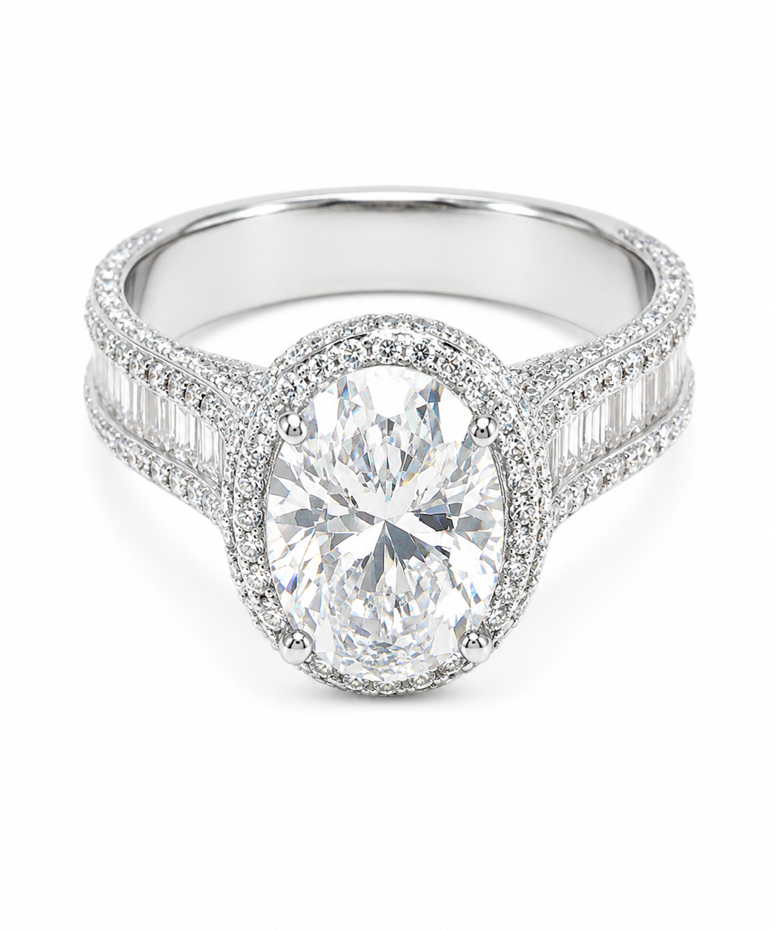 5 carat oval cut moissanite double halo engagement ring 925 sterling silver VVS D Color GRA certified passes diamond tester — Paradise Gems Atlanta