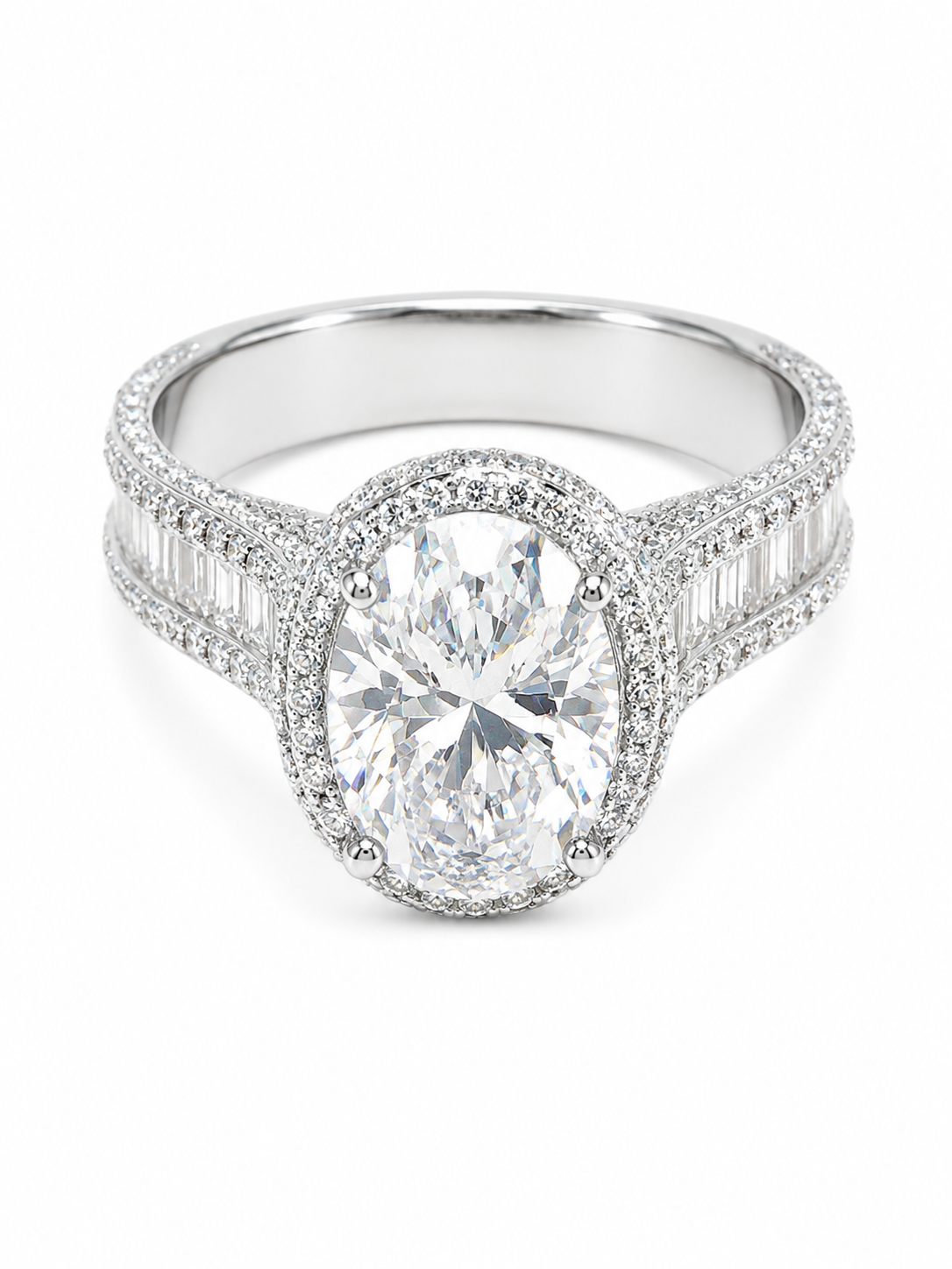 5 carat oval cut moissanite double halo engagement ring 925 sterling silver VVS D Color GRA certified passes diamond tester — Paradise Gems Atlanta