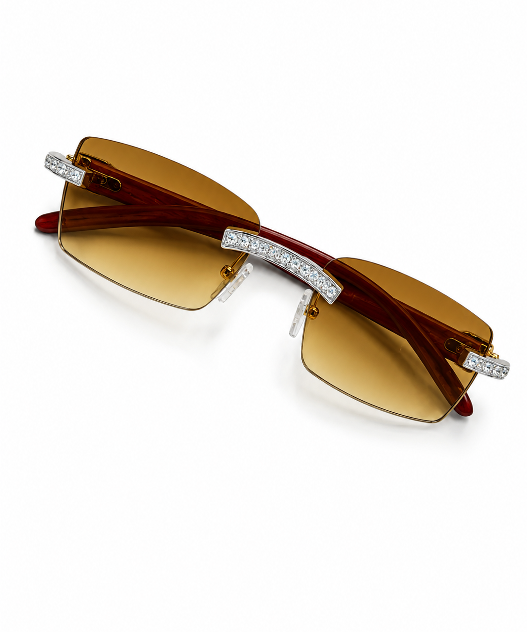 Moissanite iced out sunglasses brown gold frame VVS D Color 925 sterling silver passes diamond tester Paradise Gems Atlanta
