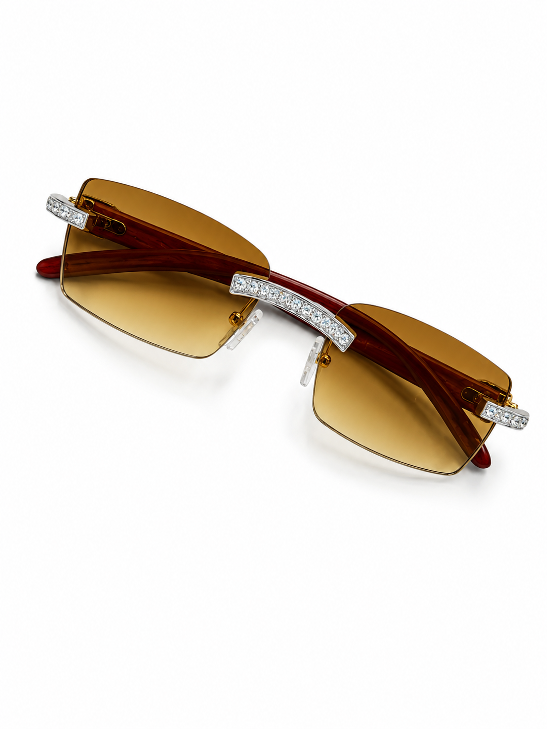 Moissanite iced out sunglasses brown gold frame VVS D Color 925 sterling silver passes diamond tester Paradise Gems Atlanta