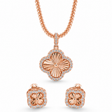 Moissanite Clover Necklace & Earring Set | 2.5 Carat 925 Rose Gold | Diamond Cut Chain | GRA Certified VVS D Color