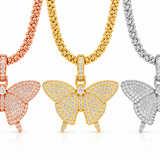 Iced Out Moissanite 3D Butterfly Pendant with Popcorn Chain – 2 CTW, 925 Silver, GRA Certified