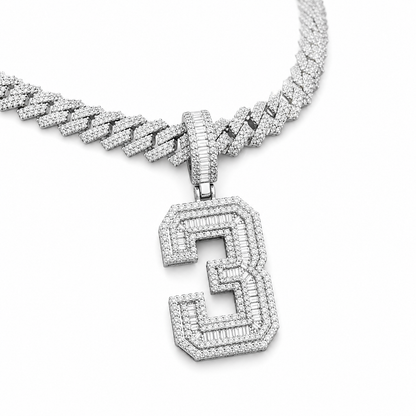 Custom Moissanite Baguette Number Pendant | 3ct VVS D Color | 925 Silver | Iced Out