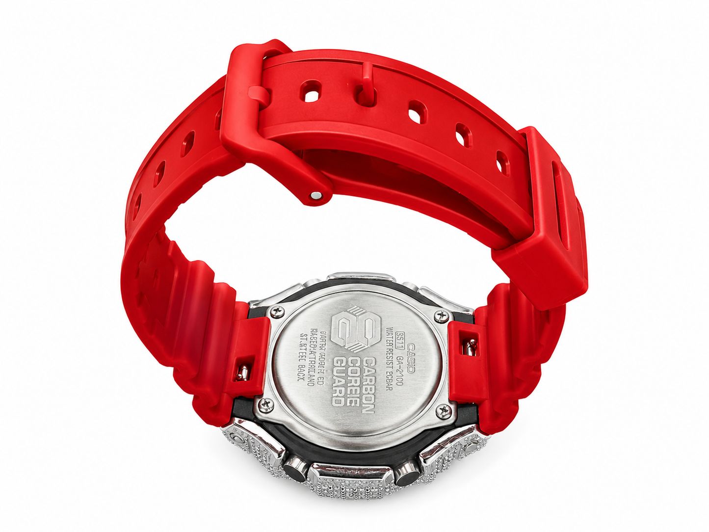 Iced Out Red G-Shock Moissanite Watch | 925 Silver or Brass Bezel