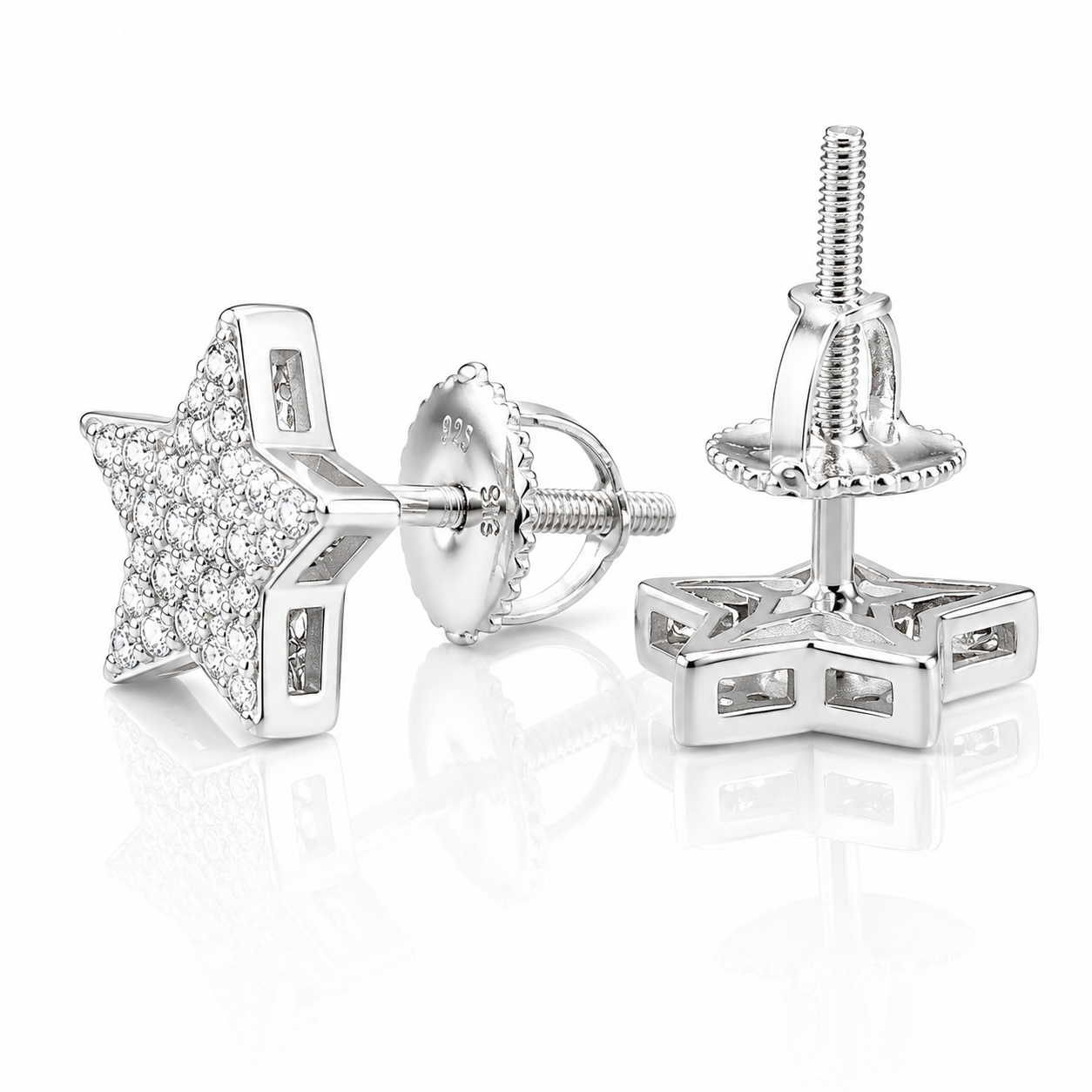 Moissanite Star Stud Earrings for Men Women — VVS D Color GRA Certified 925 Sterling Silver