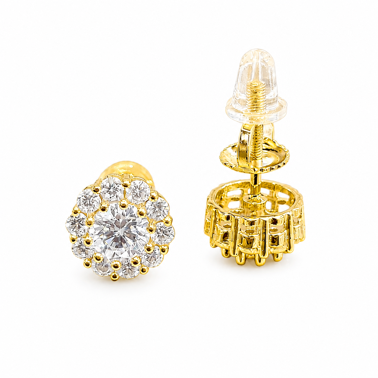 1 CT- DEW 9.5MM Moissanite Halo Stud Earrings with Screw-Back 925 silver GRA Certified