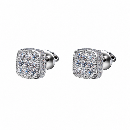 Moissanite square cluster stud earrings 8.5MM screw back VVS D color GRA certified 925 silver Atlanta
