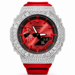 Red G-Shock Moissanite Watch, 11 carat VVS D Color moissanite bezel with red dial
