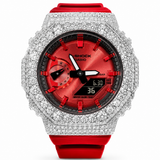Red G-Shock Moissanite Watch, 11 carat VVS D Color moissanite bezel with red dial