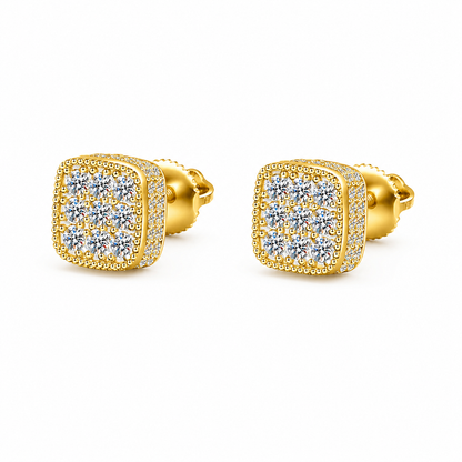 Moissanite Square Cluster Stud Earrings 8.5MM Screw Back — VVS D Color GRA Certified 925 Silver