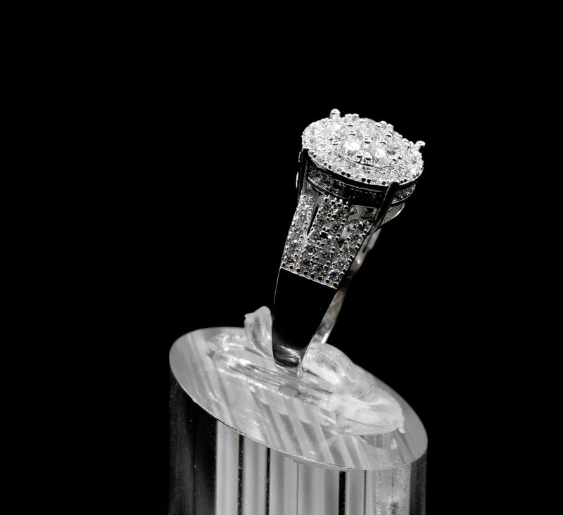 Moissanite Diamond Round Cluster Ring with Pavé Band – 1.1ct VVS D Color