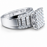 Close-up of a sparkling silver ring featuring a princess cut center stone surrounded by smaller diamonds, showcasing the Princess Cut Moissanite Cinderella Ring 2CT | GRA Certified.