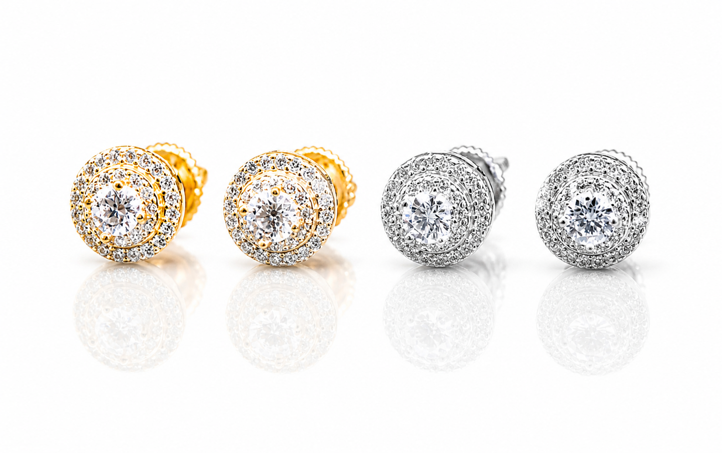 Moissanite Round Double Pave Halo Stud Earrings 9MM — VVS D Color GRA Certified 925 Silver