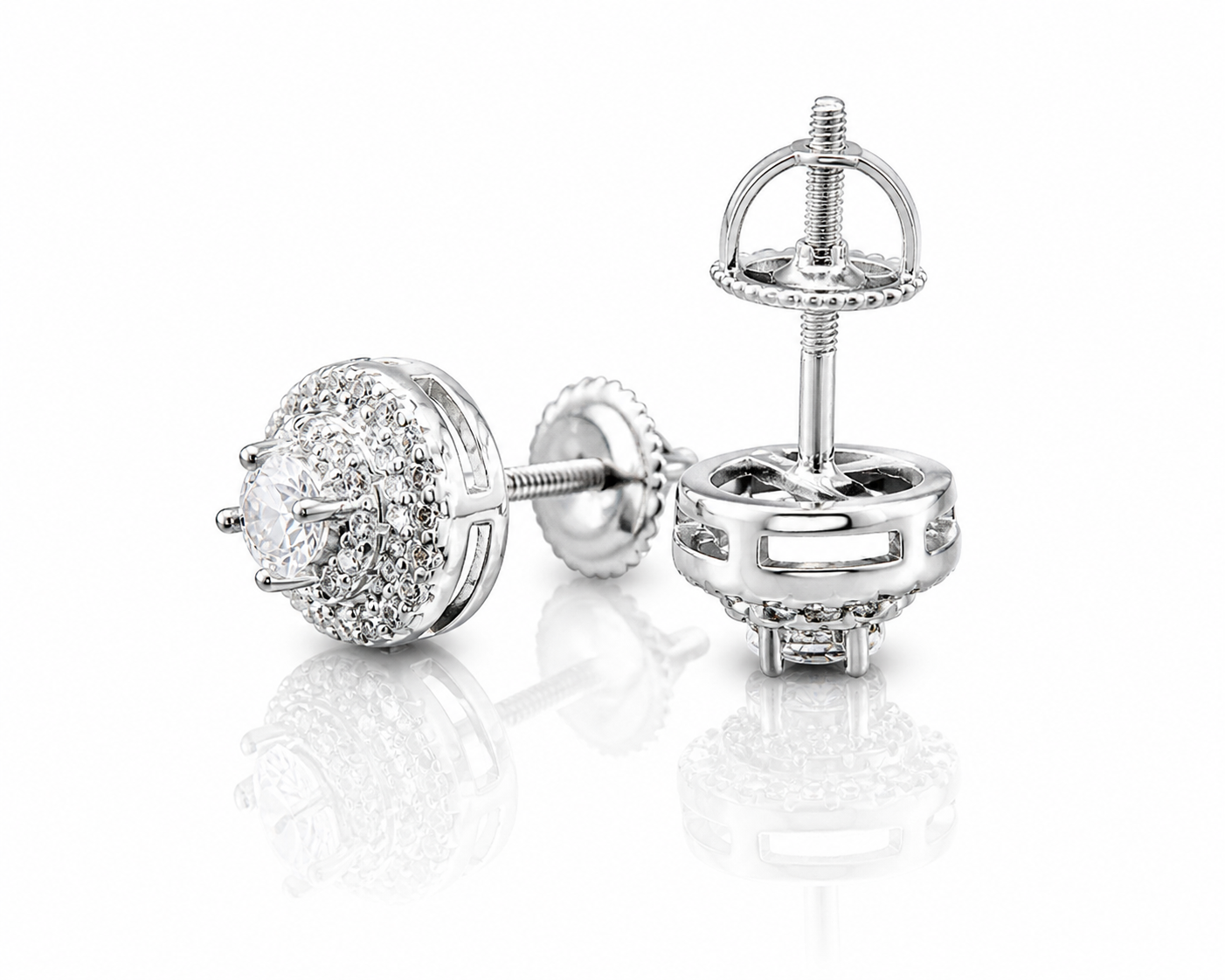 Moissanite round double pave halo stud earrings 9MM VVS D color GRA certified 925 silver Atlanta