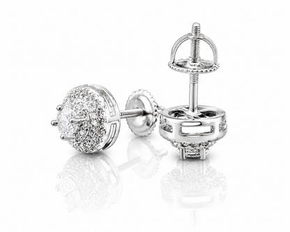 Moissanite round double pave halo stud earrings 9MM VVS D color GRA certified 925 silver Atlanta