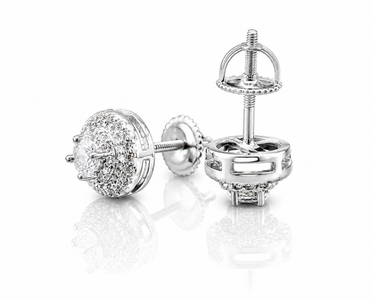 Moissanite round double pave halo stud earrings 9MM VVS D color GRA certified 925 silver Atlanta