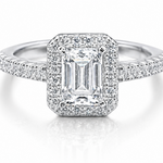 GRA certified 2CT emerald cut moissanite halo engagement ring in 925 sterling silver