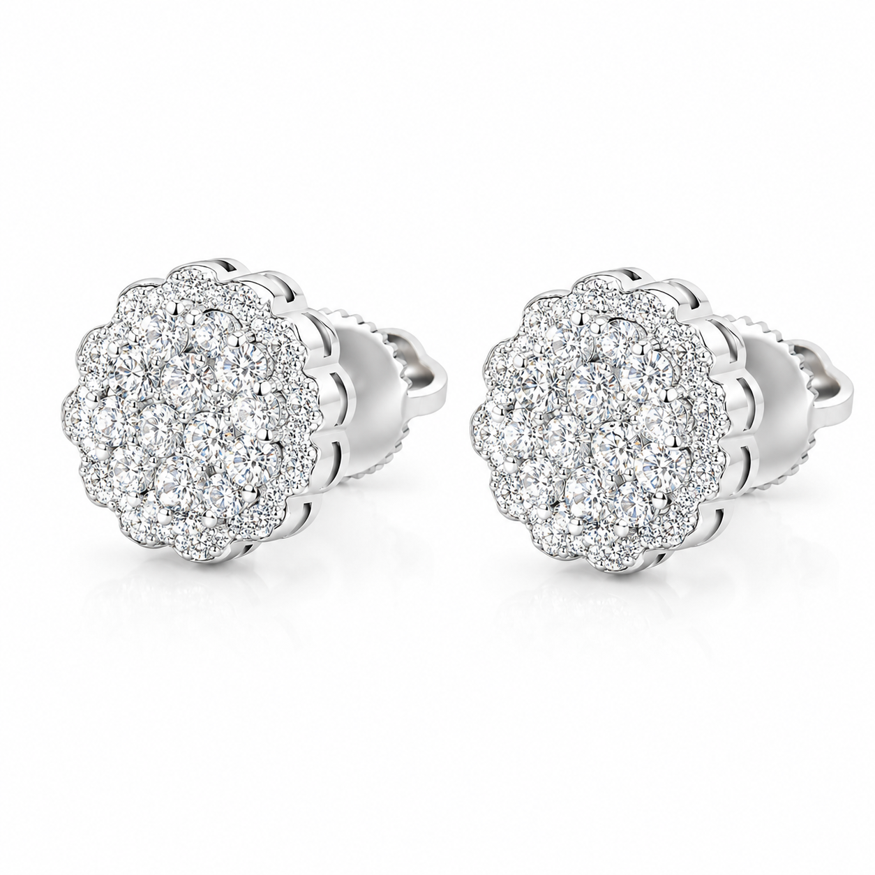 Moissanite Cluster Stud Earrings 9.5MM Screw Back — VVS D Color GRA Certified 925 Silver