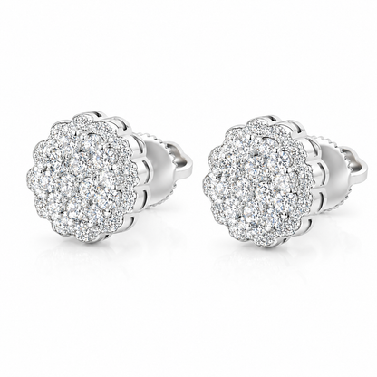 Moissanite Cluster Stud Earrings 9.5MM Screw Back — VVS D Color GRA Certified 925 Silver