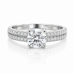 Round Moissanite Solitaire Ring with Accents 1.28CT | GRA Certified featuring a sparkling central stone and a double row of smaller accent stones on a polished band, perfect for women seeking elegant rings.