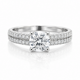Round Moissanite Solitaire Ring with Accents 1.28CT | GRA Certified featuring a sparkling central stone and a double row of smaller accent stones on a polished band, perfect for women seeking elegant rings.