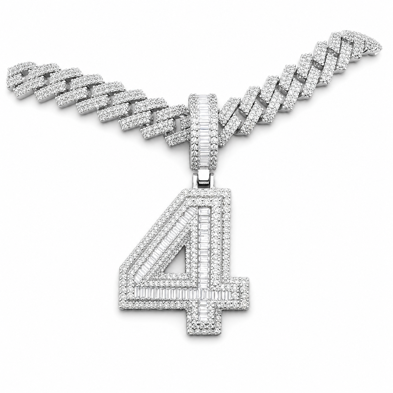 Custom Moissanite Baguette Number Pendant | 3ct VVS D Color | 925 Silver | Iced Out