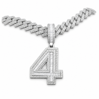 Custom Moissanite Baguette Number Pendant | 3ct VVS D Color | 925 Silver | Iced Out