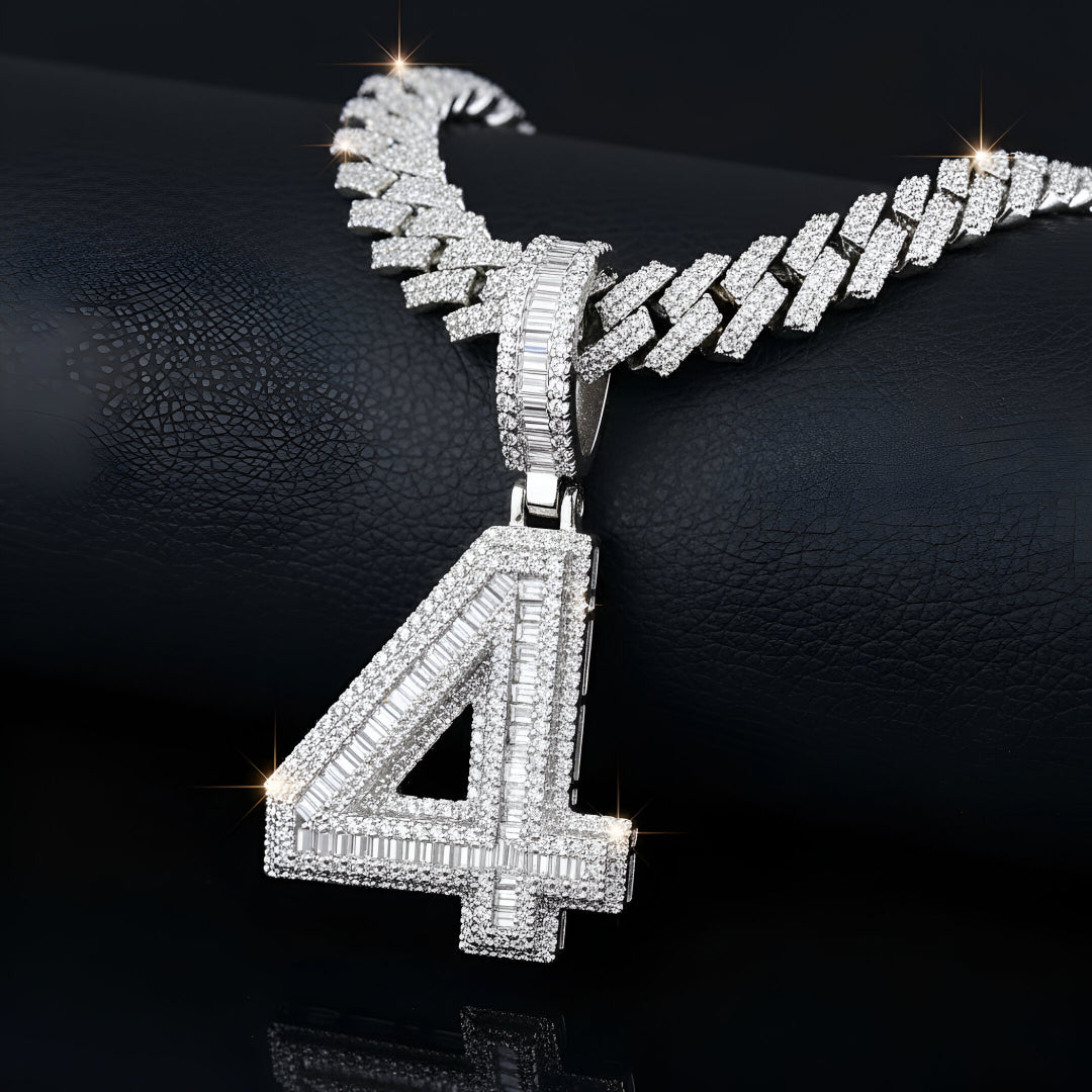 "0-9 " BAGUETTE STONE Style Numbers Charm with Moissanite Diamond VVS D Color | 925 SILVER | PASS DIAMOND TESTER!!!