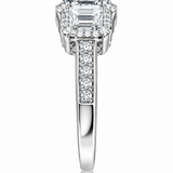 2CT Emerald Cut Moissanite Three Stone Halo Ring — 925 Sterling Silver