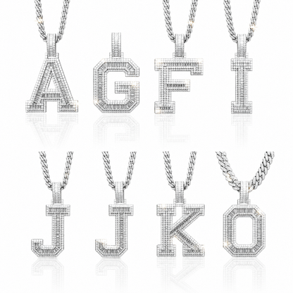 Moissanite Baguette Letter Pendant A-Z | 3.50ct VVS D Color | 925 Silver | Iced Out