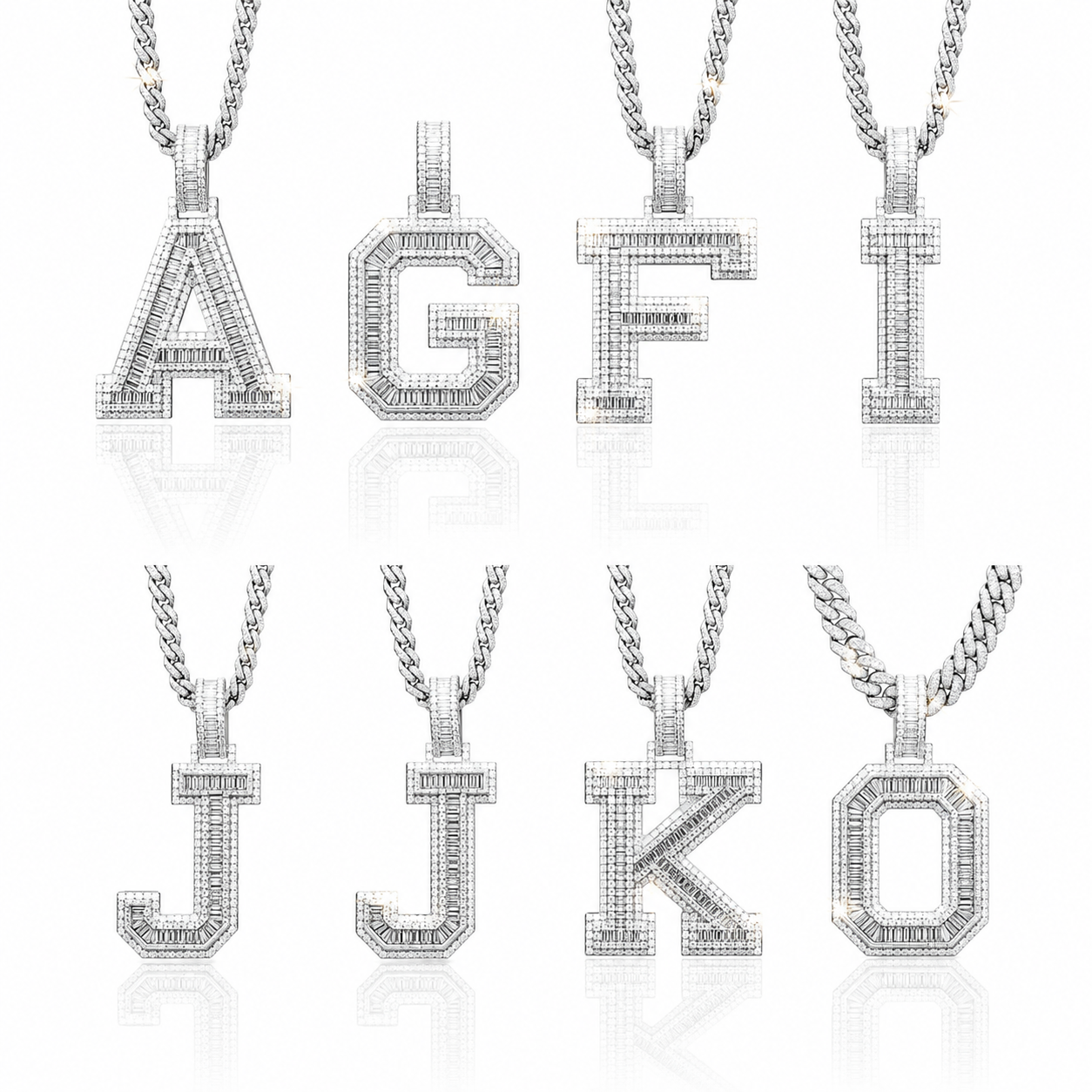 Moissanite Baguette Letter Pendant A-Z | 3.50ct VVS D Color | 925 Silver | Iced Out