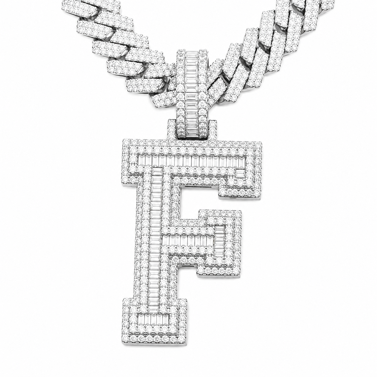 Moissanite Baguette Letter Pendant A-Z | 3.50ct VVS D Color | 925 Silver | Iced Out