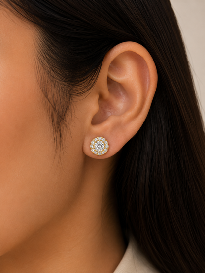 1 CT- DEW 9.5MM Moissanite Halo Stud Earrings with Screw-Back 925 silver GRA Certified