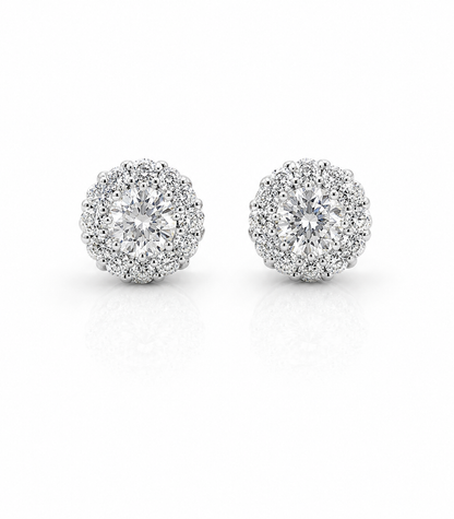1 CT- DEW 9.5MM Moissanite Halo Stud Earrings with Screw-Back 925 silver GRA Certified