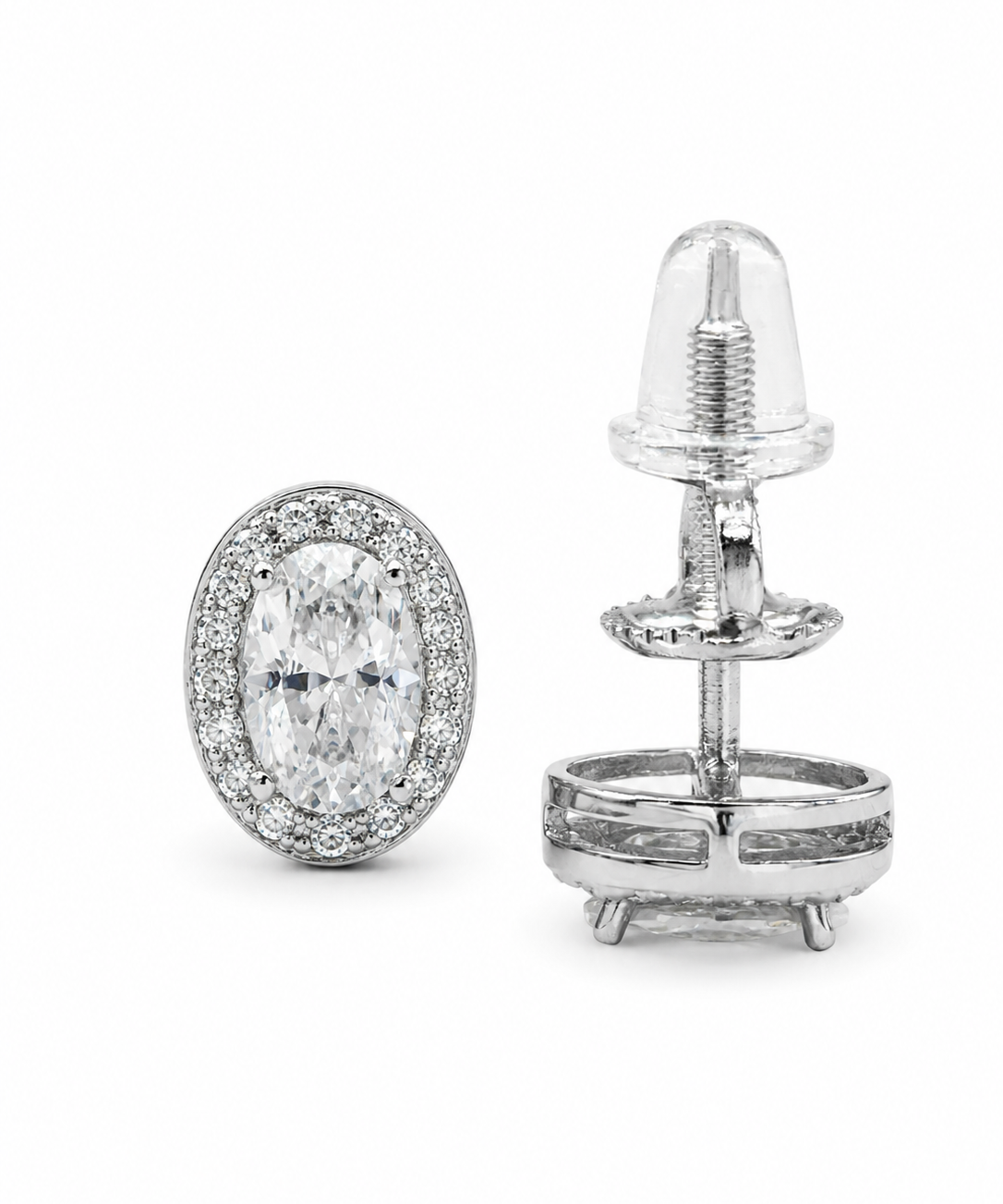 Moissanite oval halo stud earrings 1.5ct VVS D Color 8.5MM 925 sterling silver GRA certified from The Paradise Gems Atlanta