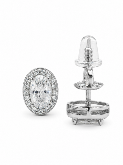 Moissanite oval halo stud earrings 1.5ct VVS D Color 8.5MM 925 sterling silver GRA certified from The Paradise Gems Atlanta