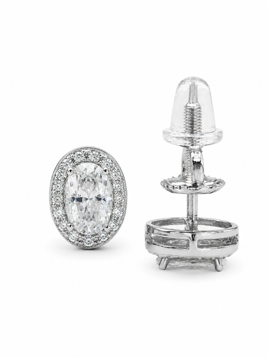 Moissanite oval halo stud earrings 1.5ct VVS D Color 8.5MM 925 sterling silver GRA certified from The Paradise Gems Atlanta