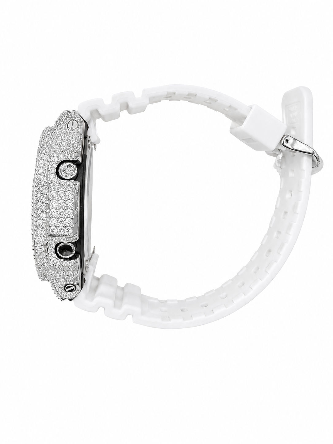 Iced Out White G-Shock Moissanite Watch | 925 Silver or Brass Bezel